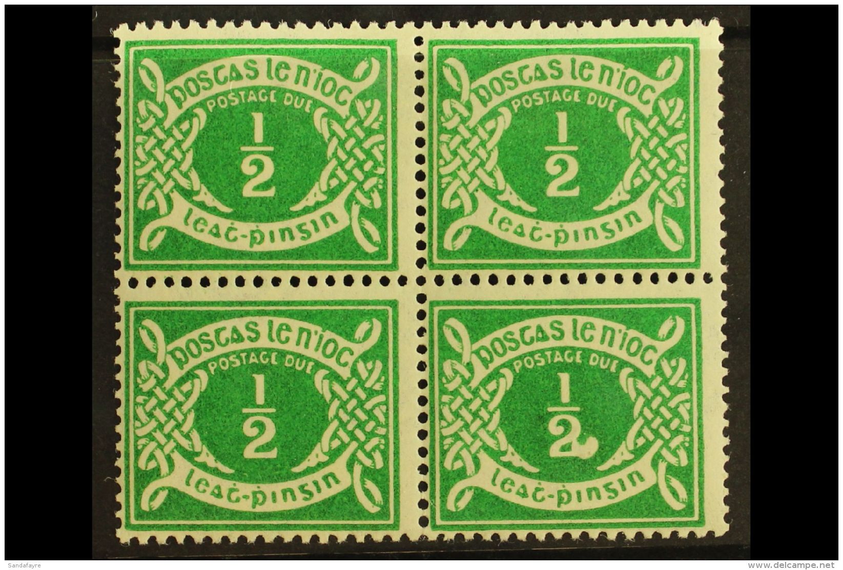 1925 POSTAGE DUE &frac12;d Emerald Green, SG D1, Block Of Four With One Showing Blob On "2" (Hib. PD1a), Very Fine... - Autres & Non Classés