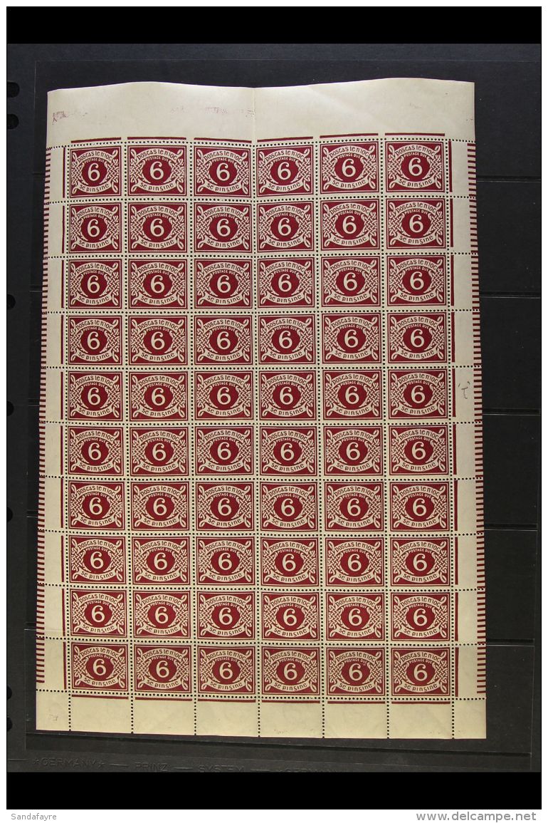 1925 POSTAGE DUE RARITY 6d Plum, SG D 4, A Very Rare Complete Sheet Of 60, Every Stamp Showing BLIND "A" (Hib... - Other & Unclassified