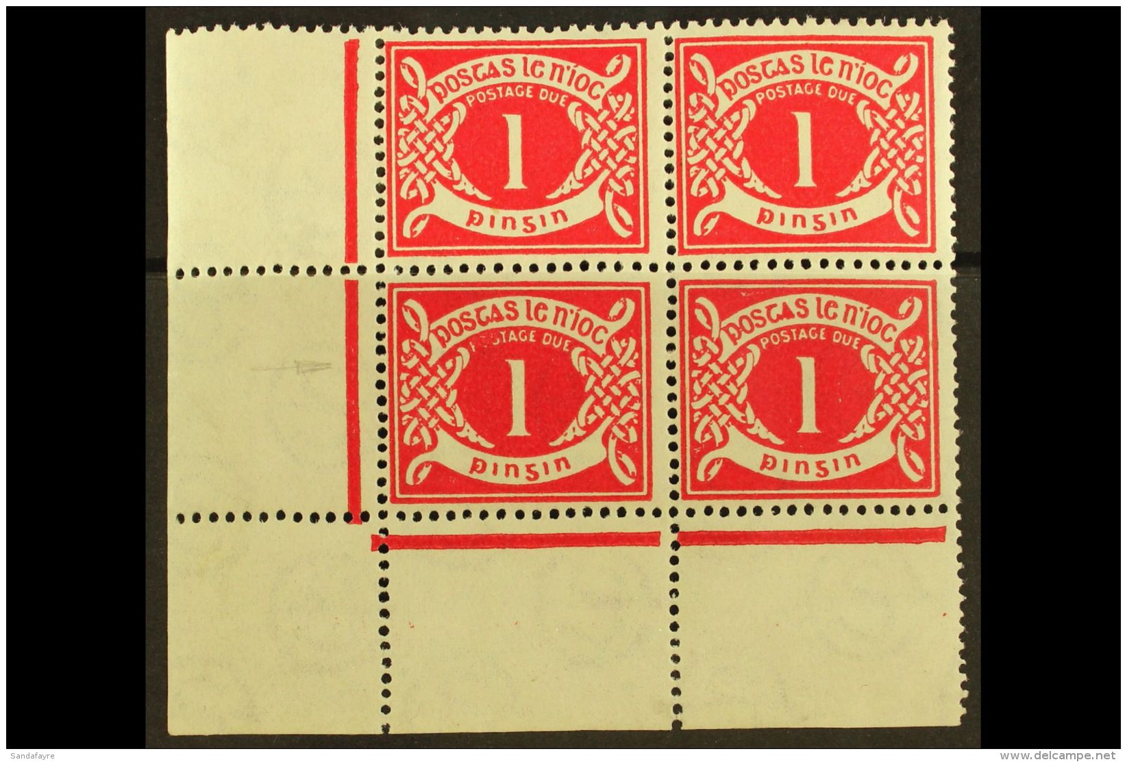 1925 POSTAGE DUE 1d Carmine, Lower Left Corner Block Of Four, Position 10/1 Blotted "POS" (Hib. Pd2c), Lightly... - Other & Unclassified