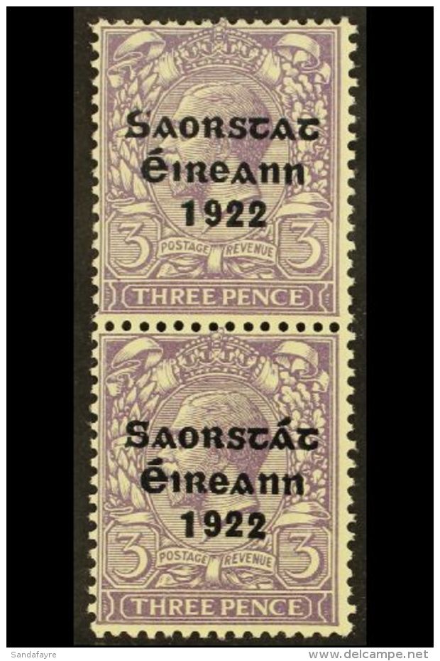 1922-23 3d Bluish Violet, Vertical Pair, One With NO ACCENT Variety, SG 57a, Very Fine Mint. For More Images,... - Autres & Non Classés