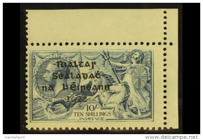 1922 10s Dull Grey-blue "Sea Horse" With Dollard Overprint, SG 21, Never Hinged Mint, Corner Marginal Example. For... - Other & Unclassified