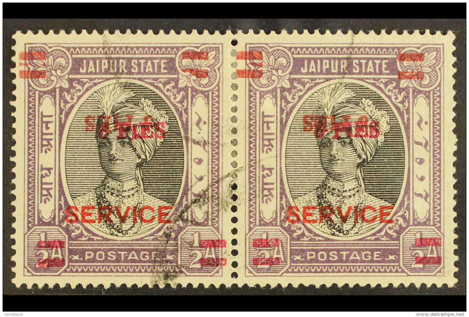 JAIPUR OFFICIALS - 1947 3p On &frac12;a Black And Violet, Variety "surch Double One Inverted", SG O33a, Very Fine... - Autres & Non Classés