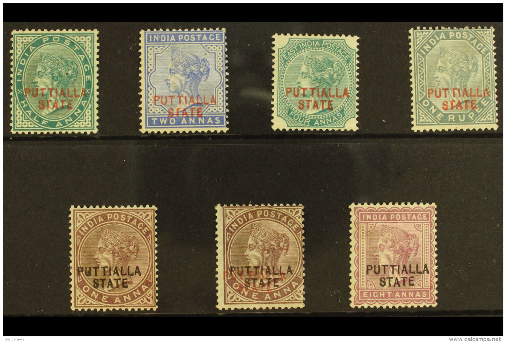 PATIALA 1885 "Puttialla" Opt'd Sets In Red &amp; Black, SG 7/12 Plus 1a Opt'd In Both Colours (SG 11a). Mint (7... - Autres & Non Classés