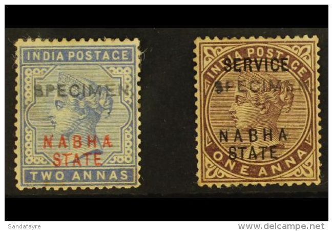 NABHA 1885 Red Overprint 2a Dull Blue, Plus Official 1885 1a Brown-purple, Both With "SPECIMEN" Handstamps, SG 11s... - Autres & Non Classés