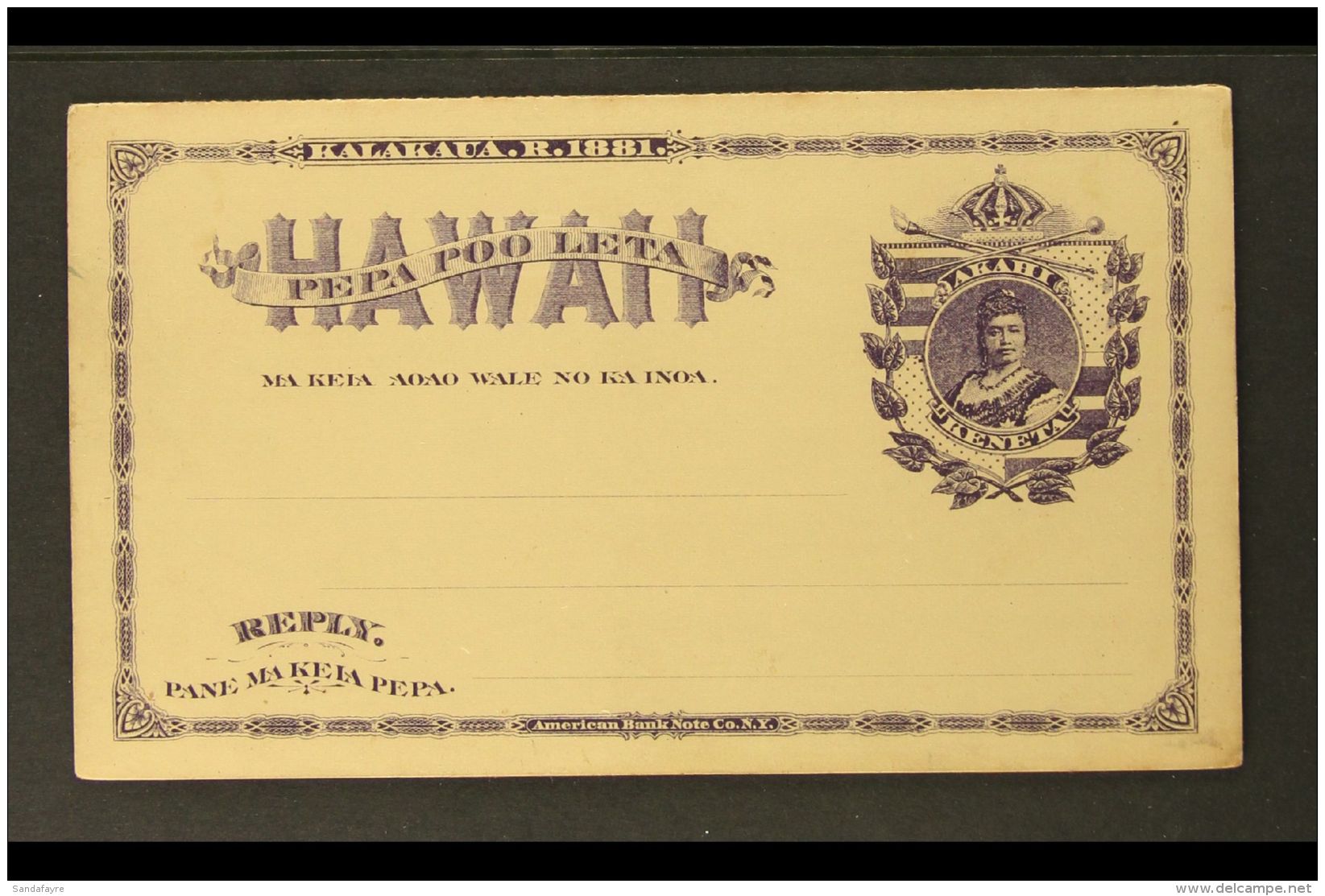POSTAL STATIONERY 1883 1c+1c Purple Complete Pair Unused (UY1) &amp; 2c Dark Blue Message Card And Separate Reply... - Hawaï