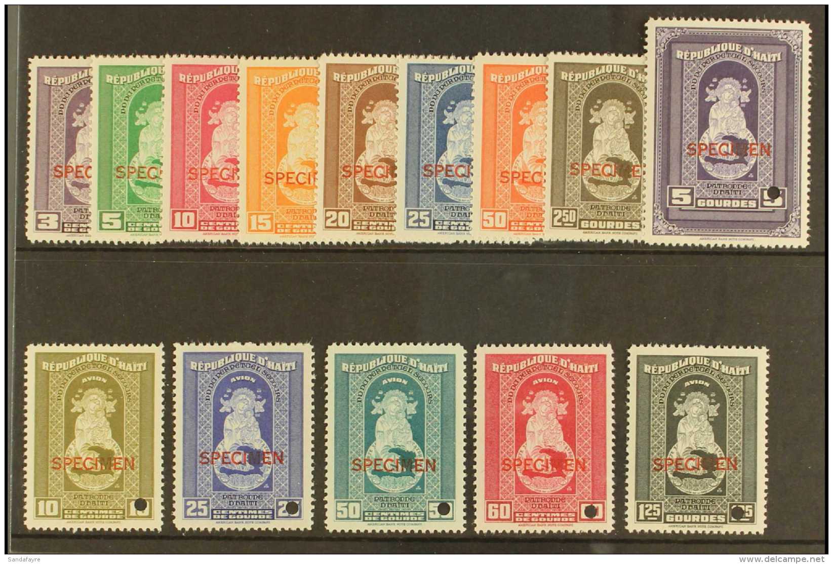 1942 Our Lady Complete Set With "SPECIMEN" Overprints (SG 343/56, Scott 340/48 &amp; C14/18), Very Fine Never... - Haiti