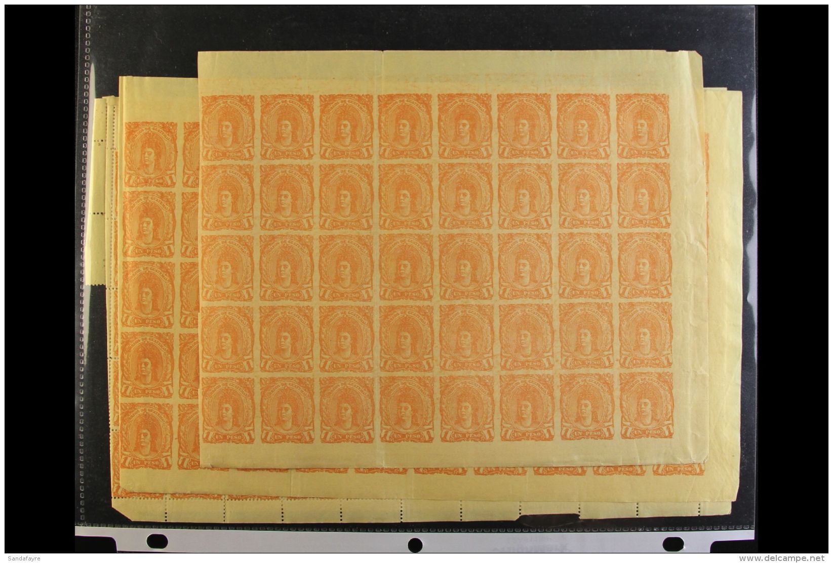 1878 INDIAN WOMAN FORGERIES One Peso Yellow (SG 14, Scott 14) Perf And Imperf Forgeries, Mostly In Complete Sheets... - Guatemala