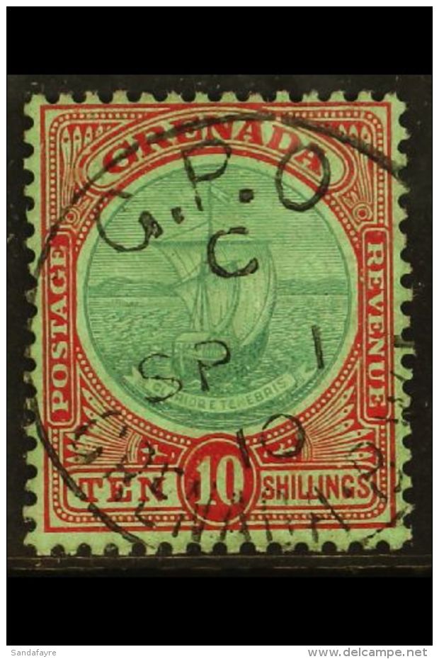 1908 10s Green &amp; Red On Green, Wmk Crown CA, SG 83, Superb Used. For More Images, Please Visit... - Grenade (...-1974)