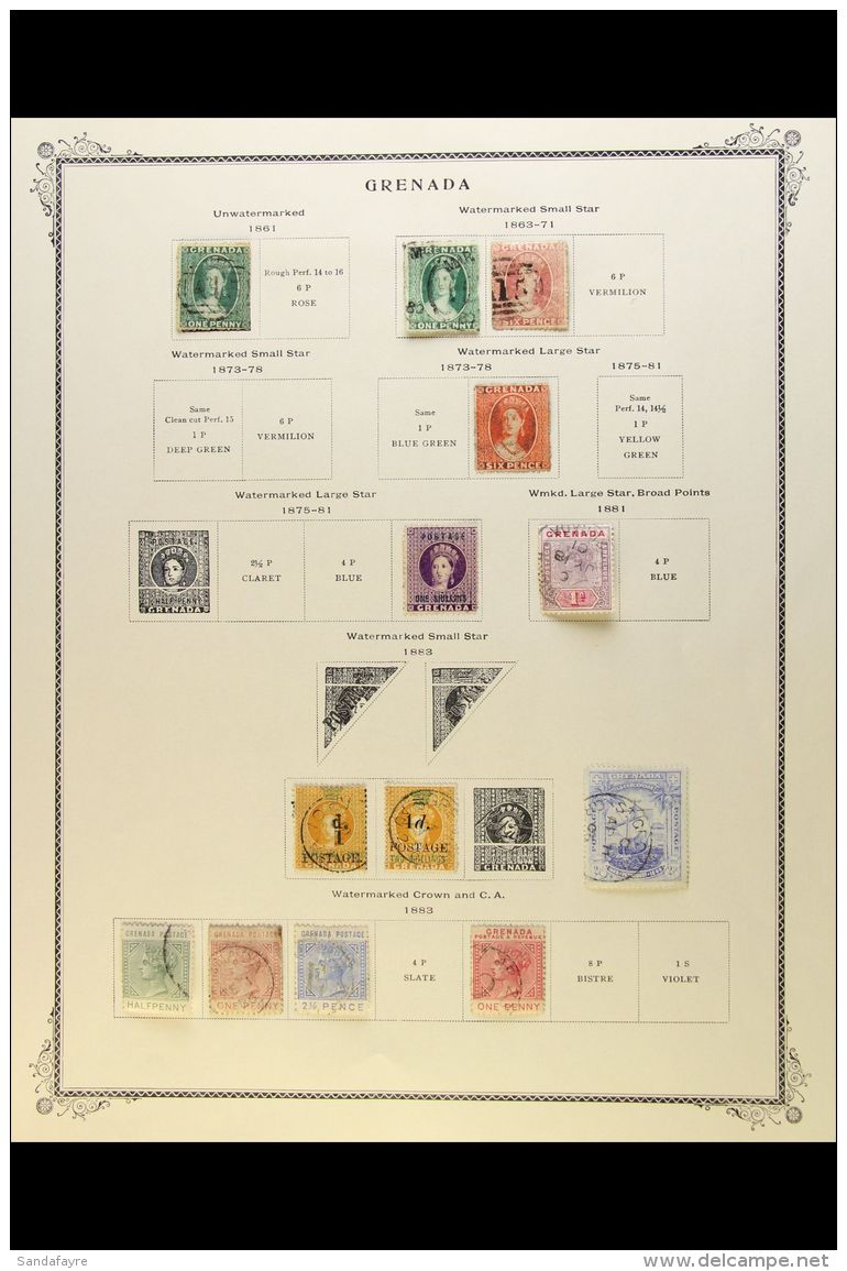1861-1953 COLLECTION On Pages, ALL DIFFERENT, Inc 1861-62 1d Used, 1863-71 1d &amp; 6d Used, 1875 1s Used, 1878 6s... - Grenada (...-1974)