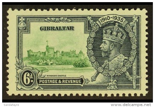 1935 6d Green And Indigo Silver Jubilee, Variety "Lightening Conductor", SG 116c, Very Fine Never Hinged Mint. For... - Gibraltar