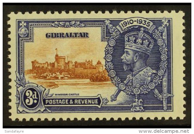 1935 3d Brown And Deep Blue Silver Jubilee, Variety "Extra Flagstaff", SG 115a, Very Fine Never Hinged Mint. For... - Gibraltar