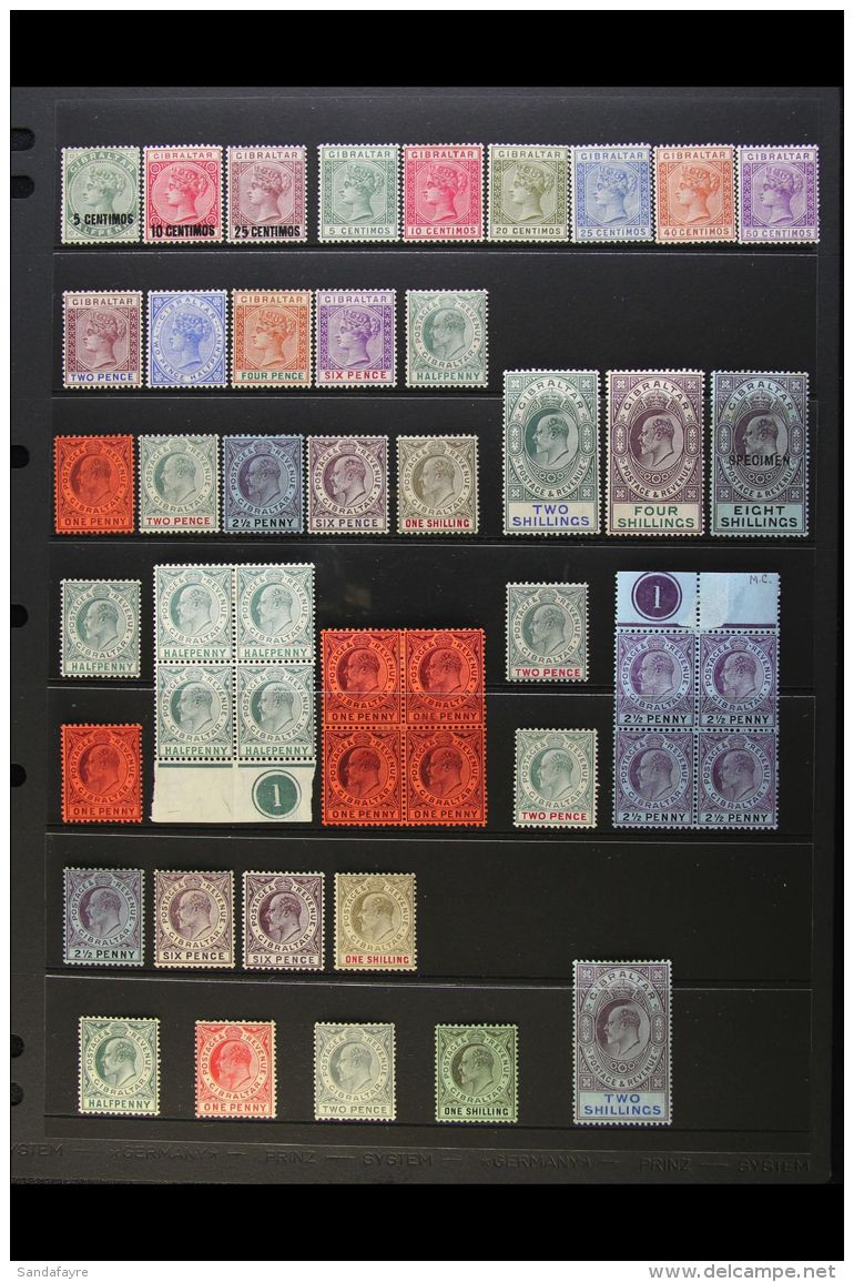 1889-1911 FINE MINT COLLECTION Presented On A Stock Page. Includes 1889 Set To 25c On 2d, 1889-96 Set To 50c (ex... - Gibraltar