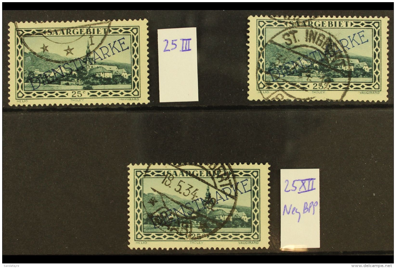 OFFICIALS 1929-34 25c Deep Blue Overprints Three Very Fine Cds Used Examples With Different PLATE FLAWS Inc Michel... - Autres & Non Classés