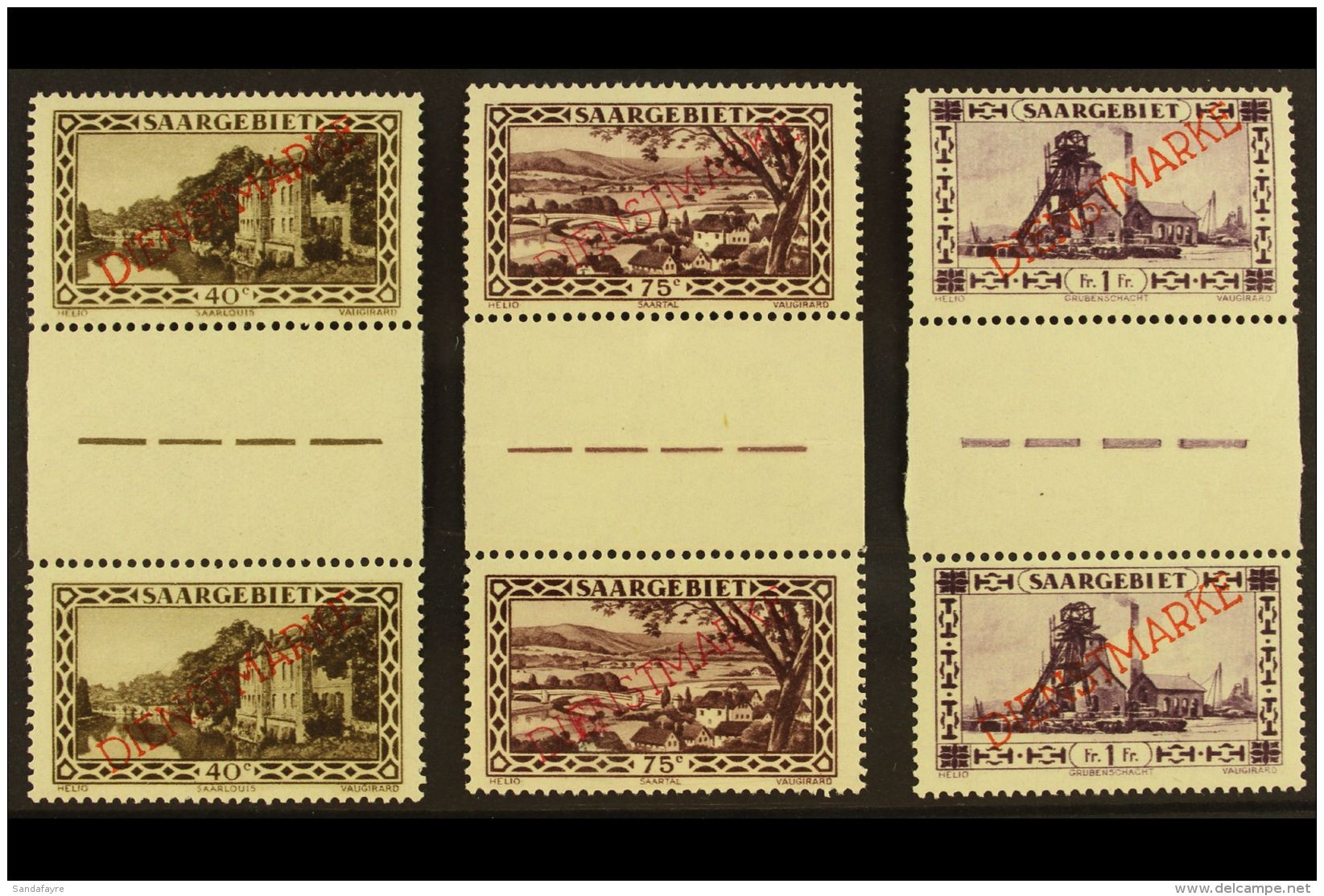 OFFICIALS 1927-32 40c, 75c &amp; 1f Vertical GUTTER PAIRS, Michel 17, 19 &amp; 20a, Never Hinged Mint, Very Fresh.... - Autres & Non Classés