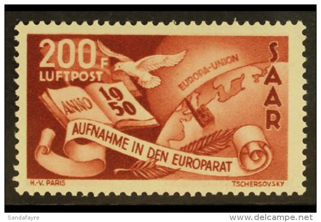 1950 200f Brown Lake Air Council Of Europe (Michel 298, SG 295), Never Hinged Mint, Very Fresh. For More Images,... - Autres & Non Classés