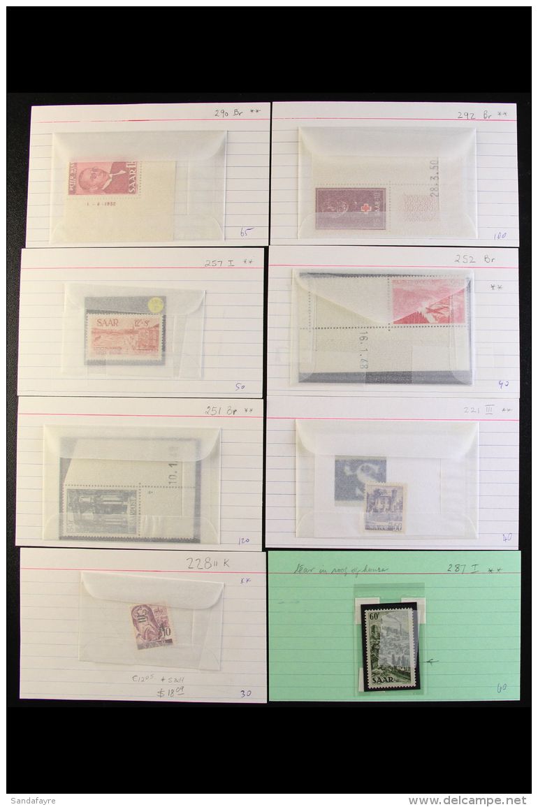 1947-1957 VARIETIES &amp; PLATE FLAWS. An Interesting All Different NEVER HINGED MINT Collection In Display Cards,... - Autres & Non Classés