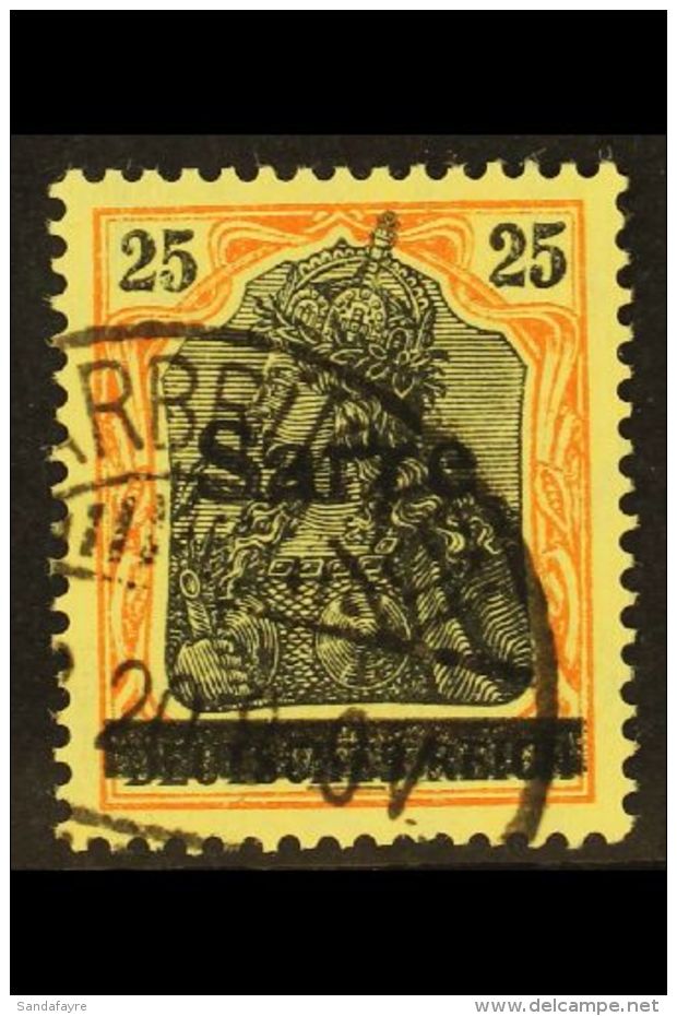 1920 25pf Black &amp; Yellow-orange (gelborange) On Yellow "Sarre" Overprint Type III, Michel 9b III, Fine Cds... - Autres & Non Classés