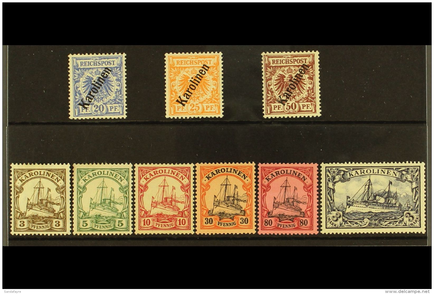 CAROLINE ISLANDS 1900 (diagonal Overprint) 20pf, 25pf And 50pf, Plus 1900-10 Yacht Range To 3m, Very Fine Mint. (9... - Autres & Non Classés