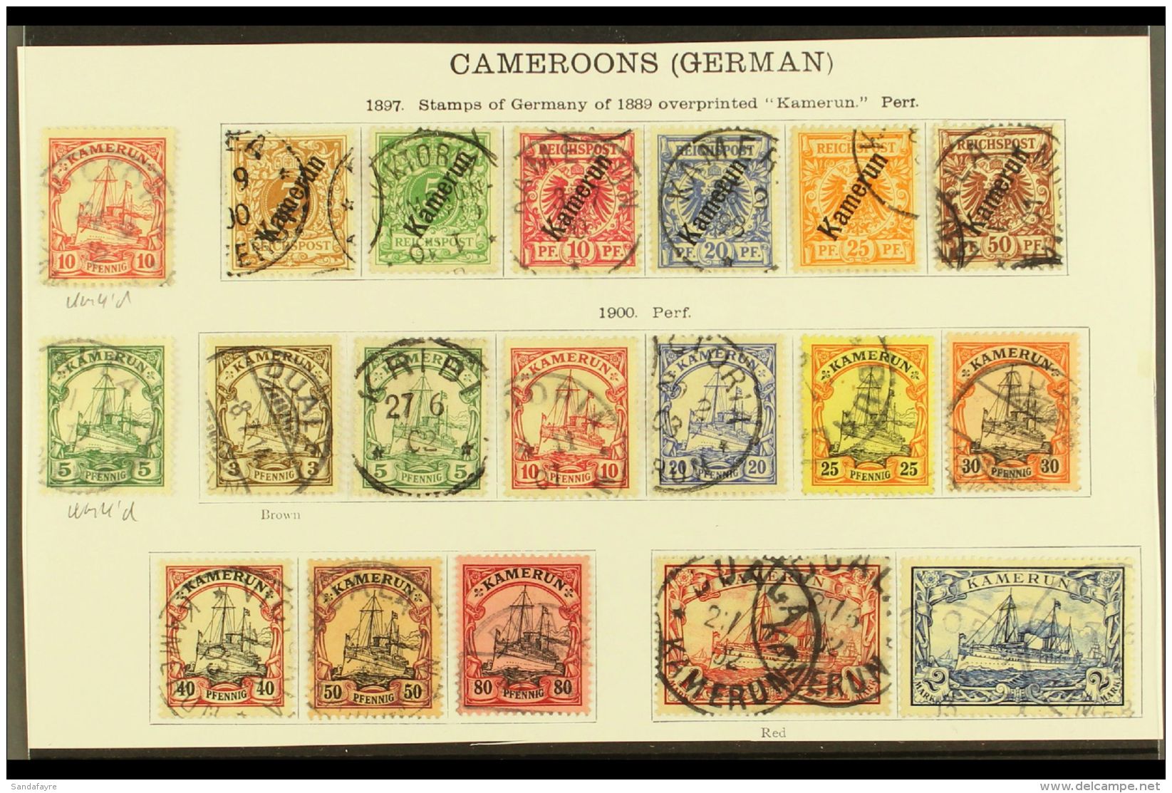 CAMEROUN 1897-1905 FINE USED COLLECTION With Postmark Interest On A Small Page, All Different, Inc 1897-99 Opts... - Autres & Non Classés