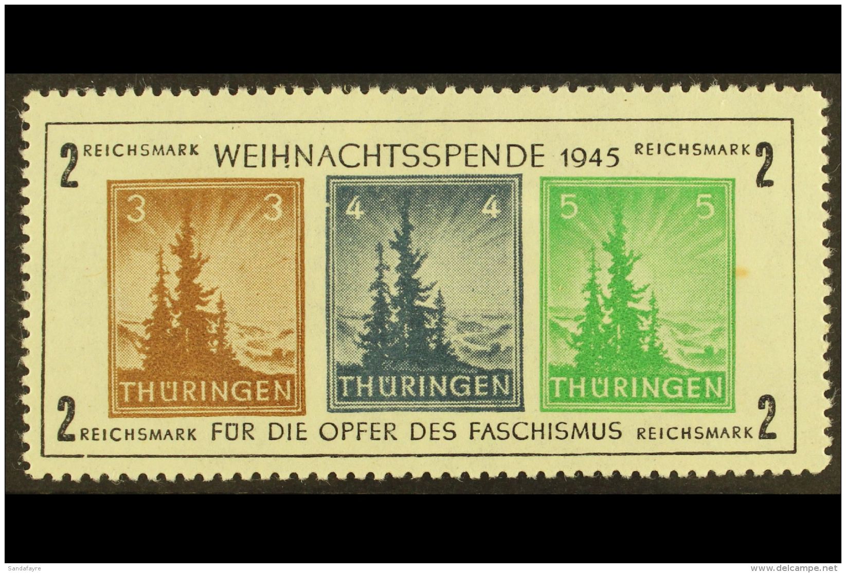 THURINGIA 1945 Christmas (Anti Fascism) Min Sheet, Plate V, Mi Bl1xa V, Superb Mint Og. For More Images, Please... - Autres & Non Classés