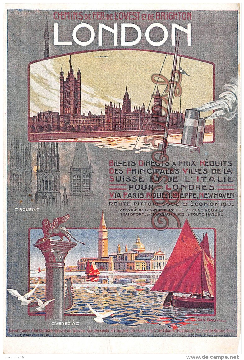 ROUEN &amp; VENEZIA Venise - Chemins De Fer De L'Ouest Et De Brighton - LONDON- Illus Dorival - Andere & Zonder Classificatie