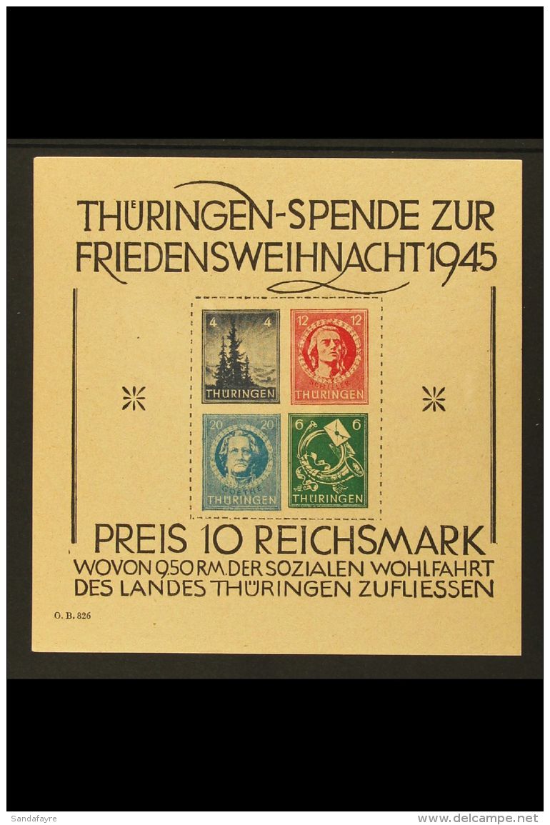SOVIET ZONE (THURINGIA) 1945 (18 Dec) Rouletted Miniature Sheet On Paper Type "t", Mi Block 2t, Never Hinged Mint.... - Other & Unclassified