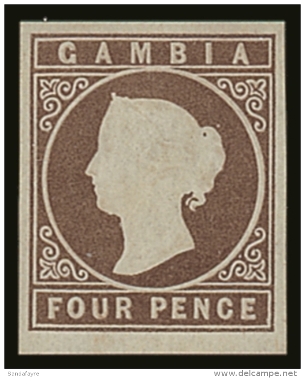 1869-72 4d Pale Brown Imperf, No Wmk, SG 2, Very Fine Unused No Gum With 4 Large Margins &amp; Lovely Original... - Gambia (...-1964)