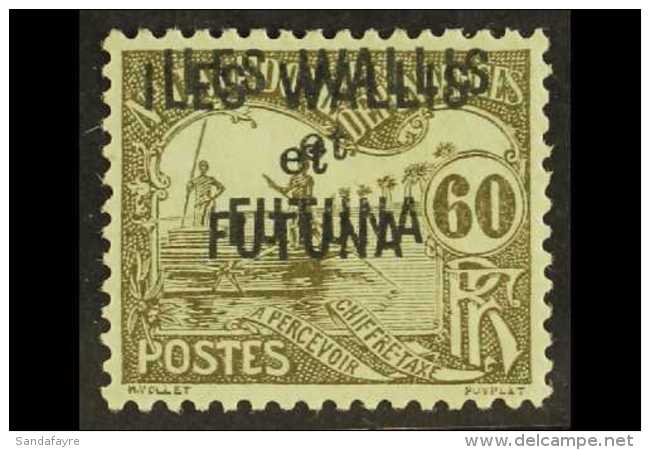 WALLIS AND FUTUNA Postage Due 1920 60c Bronze-green On Bluish, OVERPRINT DOUBLE VARIETY, Yvert 7a, Mint. For More... - Autres & Non Classés