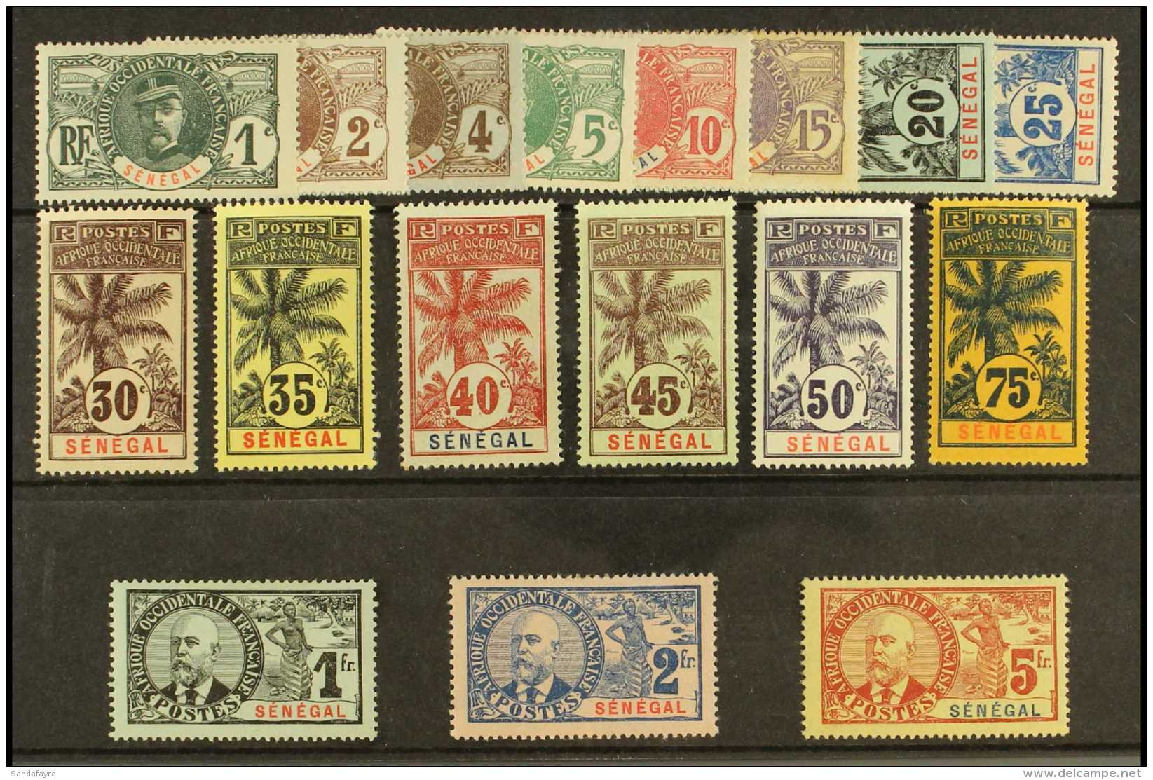SENEGAL 1906 Set With One Of Each Value Complete From 1c To 5fr (only One 2c), Yvert 30/46, Fine Mint, The 1fr,... - Otros & Sin Clasificación