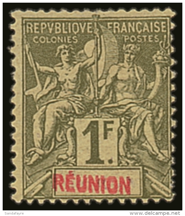 REUNION 1892 1fr Olive With "REUNION" Double Variety, Yvert 44a, Fine Mint. For More Images, Please Visit... - Otros & Sin Clasificación