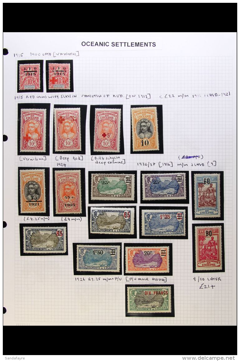 OCEANIA 1903-1955 FINE MINT COLLECTION In Hingeless Mounts On Leaves, All Different, Inc 1903 "Tahiti" Opt To 10c... - Otros & Sin Clasificación