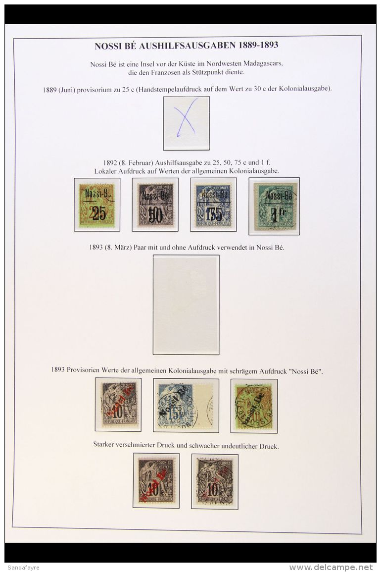 NOSSI-BE 1893-1894 MINT &amp; USED COLLECTION In Hingeless Mounts On Leaves, Inc 1893 25c On 20c, 50c On 10c &amp;... - Autres & Non Classés