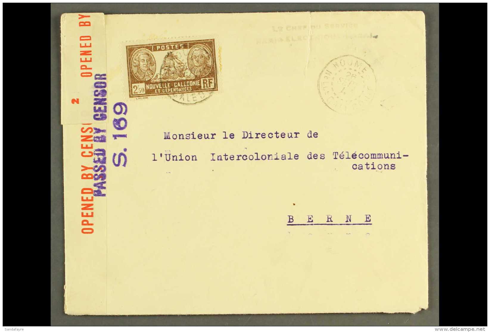 NEW CALEDONIA 1941 Envelope To Berne (repaired Tear At Top) Bearing 1940 2f50 (Yvert 189, Maury 193) Tied By... - Autres & Non Classés