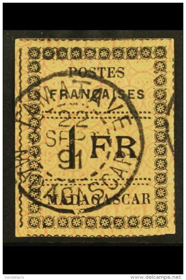 MADAGASCAR 1891 1fr Black On Yellow, Yv 12 Superb Used. For More Images, Please Visit... - Autres & Non Classés