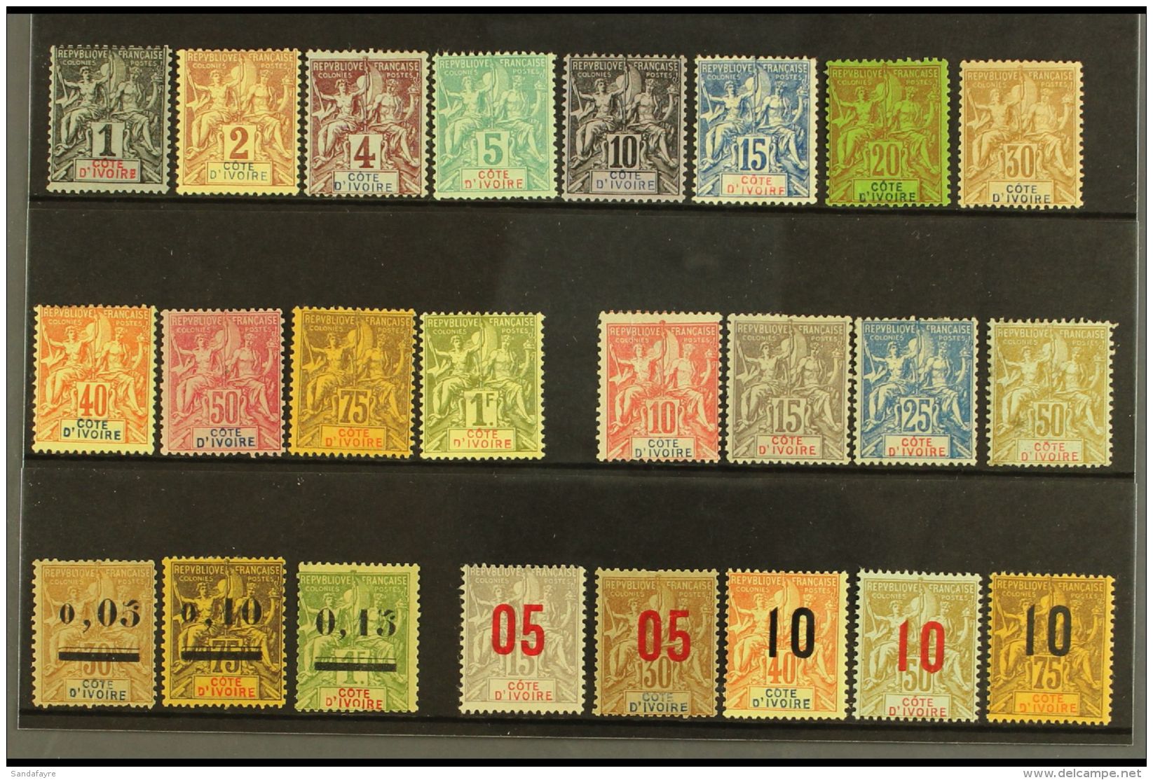 IVORY COAST 1892-1912 MINT "TABLET" TYPE COLLECTION On A Stock Card. Includes 1892 Set (less 25c), 1900 Set, 1904... - Autres & Non Classés
