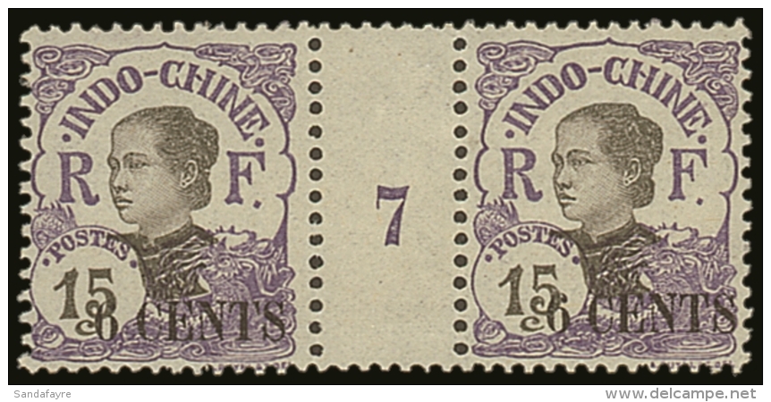 INDO-CHINA 1919 6c On 15c Violet In A "Millesimes" Gutter Pair With Number "7" Yv 77, Never Hinged Mint. For More... - Autres & Non Classés