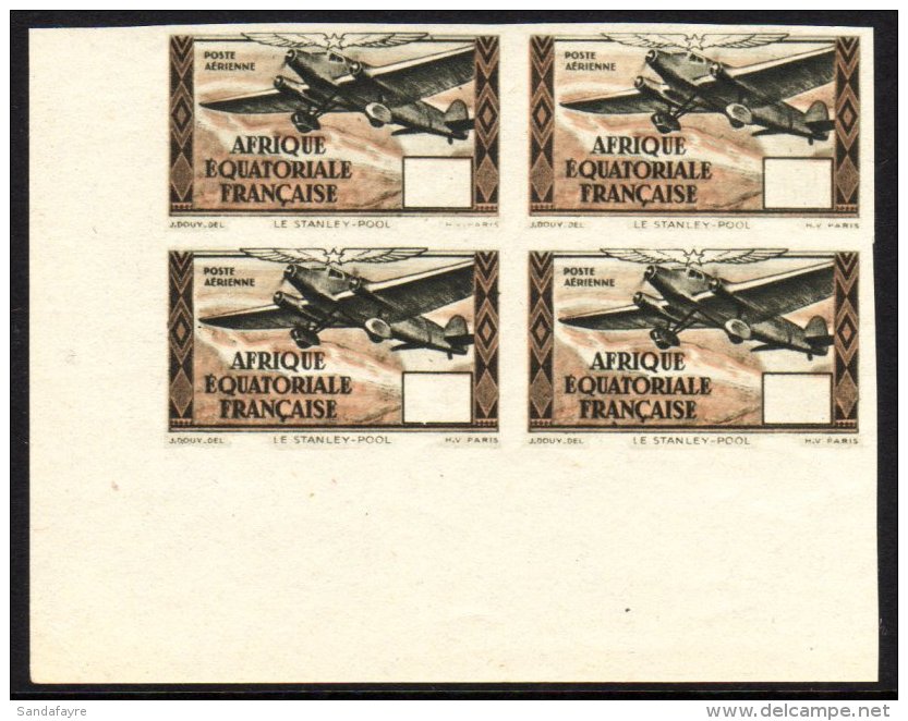 FRENCH EQUATORIAL AFRICA 1943 Airmail Variety, "Imperf Without Value", Maury 38a, Superb NHM Corner Block Of 4.... - Autres & Non Classés