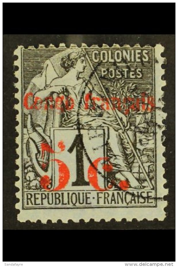 FRENCH CONGO 1891 5c On 1c, Variety Red Surcharge, Yv 1A, Superb Used, Signed. Rare And Attractive Stamp, Cat... - Autres & Non Classés