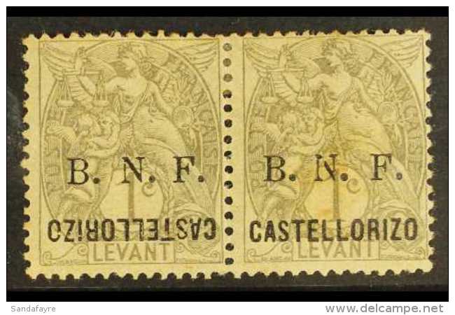 CASTELROSSO 1920 1c Grey Pair, Left Stamp With Inverted "CASTELLORIZO" Opt, Yv 1a(B)/1, Mint With Some Light... - Autres & Non Classés