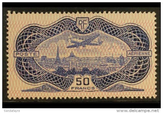 AIRMAILS 1936 50fr Blue "Banknote", Yv 15, Very Fine And Fresh, Lightly Hinged Mint. For More Images, Please Visit... - Other & Unclassified