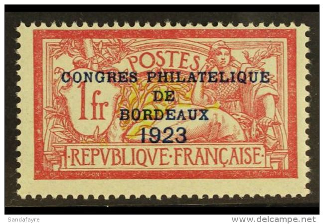 1923 1f Lake &amp; Yellow-green Bordeaux Philatelic Congress Overprint (Yvert 182, SG 400e), Fine Mint, Centered... - Other & Unclassified