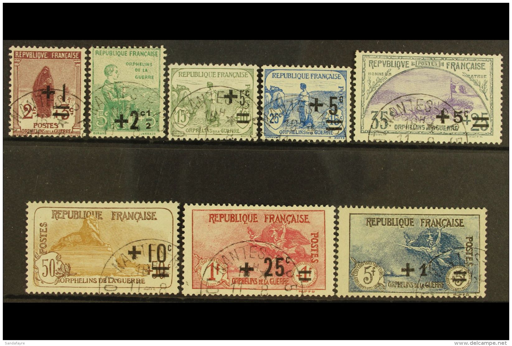 1922 War Orphans' Fund Surcharges Complete Set (Yvert 162/69, SG 388/95), Fine Cds Used, Very Fresh. (8 Stamps)... - Other & Unclassified