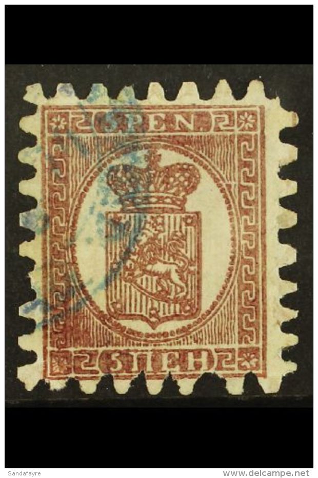 1866 5p Deep Brown/grey, Laid Paper, Type II, Serpentine Roulette, SG 28, Used With Shortish Perf At Left For More... - Other & Unclassified