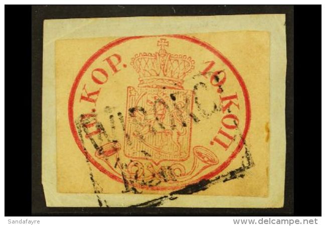 1856-59 10k Rose Wove Paper (Facit 2, SG 2, Michel 2x), Fine Used On Piece Tied By Boxed "Wiborg" Postmark, Three... - Other & Unclassified