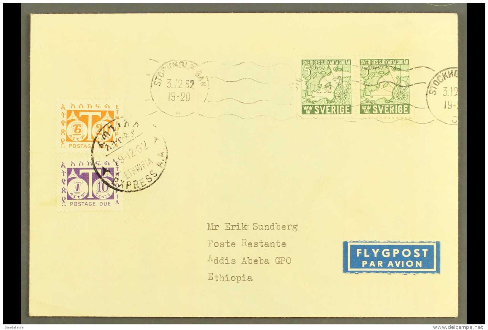 1962 POSTAGE DUE COVER From Sweden Bearing 5 Ore Pair, And With 1951 10c And 20c Postage Dues (SD D419/D420)... - Ethiopia