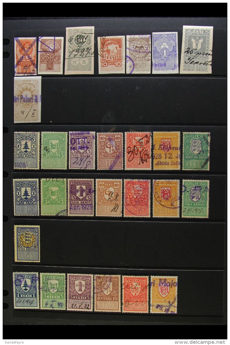REVENUES DOCUMENTARY 1919-1941 'Tempelmark' Issues All Different Very Fine Mint &amp; Used Collection On Stock... - Estonie