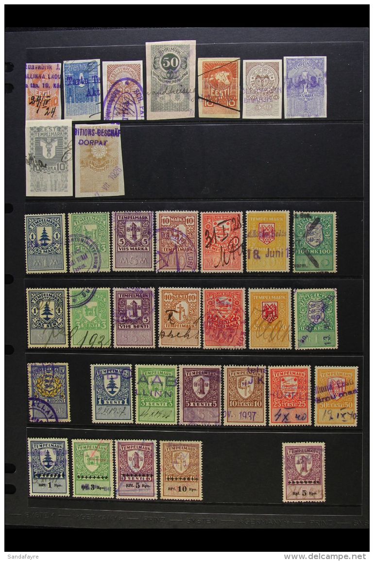 REVENUES DOCUMENTARY 1919-1941 'Tempelmark' Issues All Different Very Fine Used Collection On A Stock Page, Inc... - Estonie