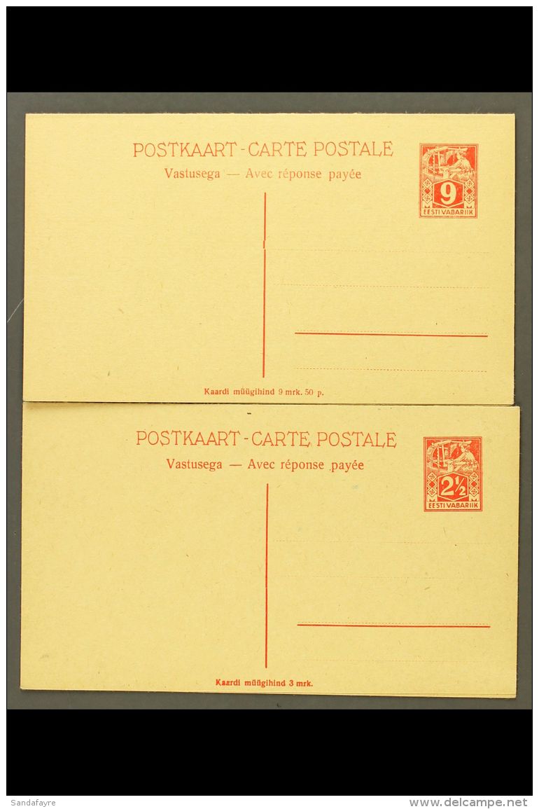 POSTAL STATIONERY 1923 2&frac12;m+2&frac12;m And 9m+9m Complete Reply Postcards, Michel P 3/4, Fine Unused. (2... - Estonia