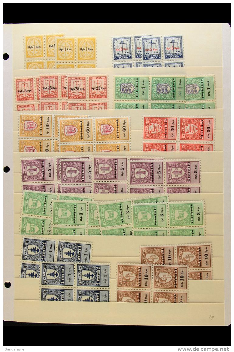 GERMAN OCCUPATION REVENUES 1941 Accumulation Of Superb Never Hinged Mint Blocks On Stock Pages, Inc Documentary... - Estland