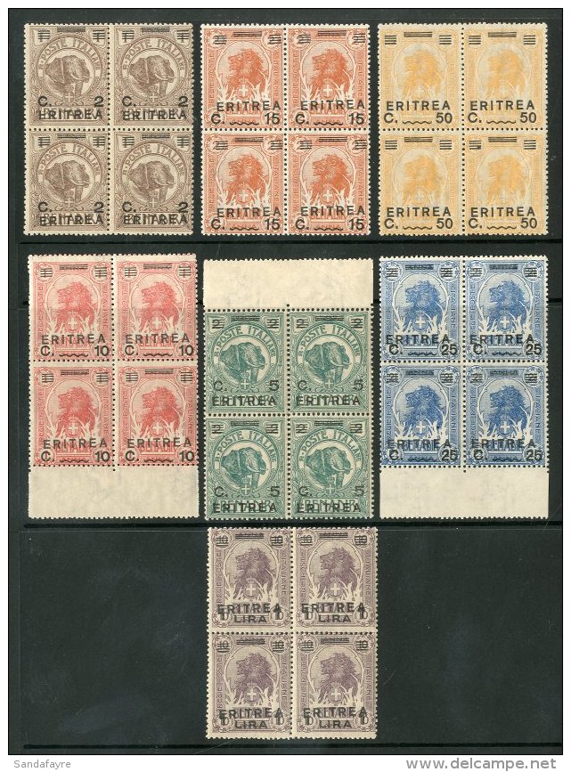 1922 Somalia Surcharge Set Ovptd "Eritrea", Sass S11, In Superb NHM Blocks Of 4. (28 Stamps) For More Images,... - Erythrée
